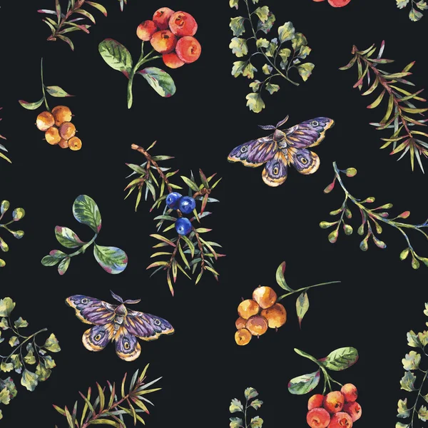 Acquerello vintage floreale foresta modello senza soluzione di continuità con branca di abete — Foto Stock