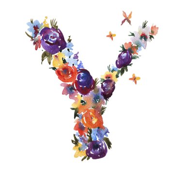 Çiçek suluboya Mektup Y Çiçek, İzole Yaz Lett yapılmış