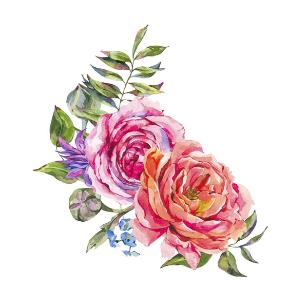 Rose Acquerello Vintage, Acquerello Bouquet di rose rosse e Wi-Fi — Foto Stock