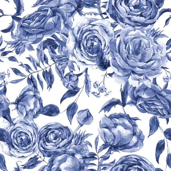 Róże akwarela Vintage bezszwowe wzór, kwiatowy papier cyfrowy, — Zdjęcie stockowe