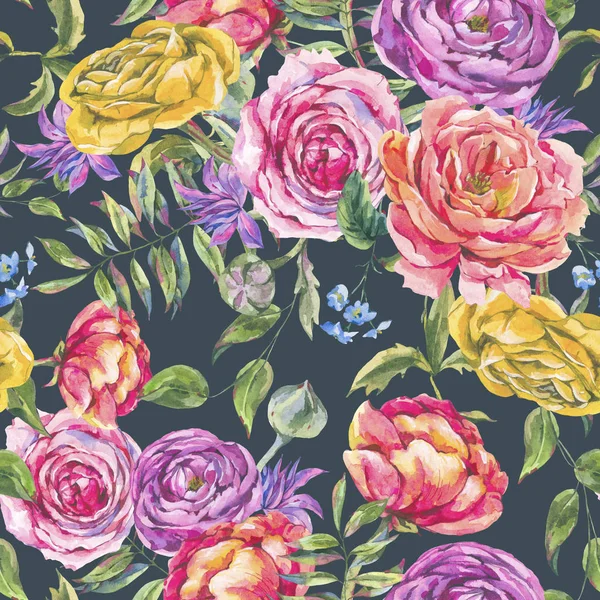 Rosas acuarela Vintage patrón sin costuras, Floral Digital Paper , — Foto de Stock