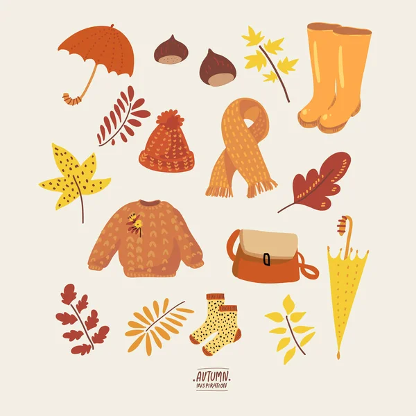 Jesienna kolekcja naturalna. Jesienne karty okolicznościowe z parasolem, RUB — Wektor stockowy