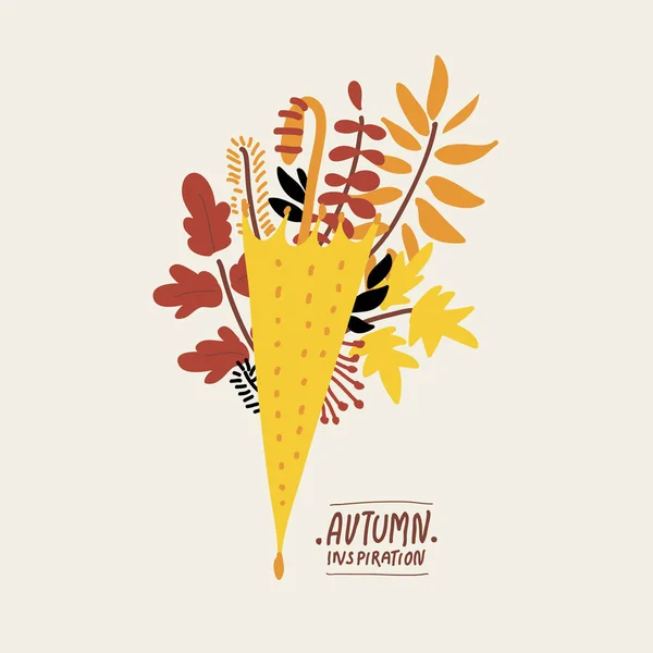 Jesienna kolekcja naturalna. Jesienne karty okolicznościowe z parasolem, czerwony — Wektor stockowy