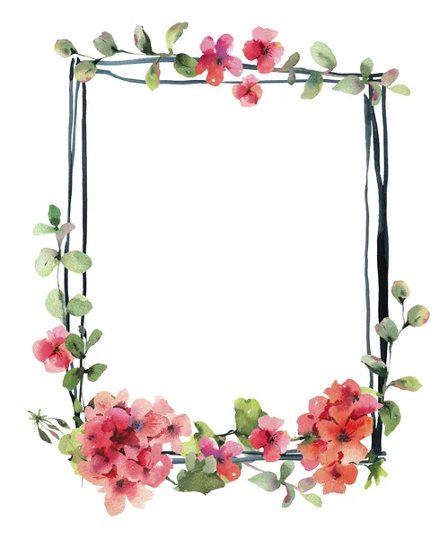 Hochzeitseinladung, vertikaler Rahmen Aquarell Blume Geranien, p — Stockfoto