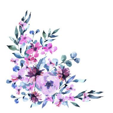 Suluboya Vintage leylak Çiçekler, Kır Çiçekleri Çerçeve. Doğal Pim