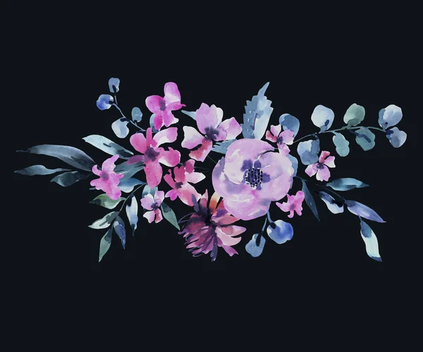 Aquarell vintage lila türkis blumen, wildblumen. natürlich — Stockfoto