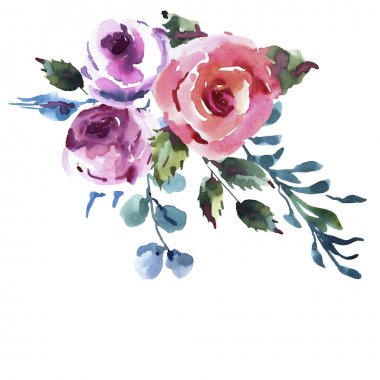 Yaz Suluboya Çiçek Tebrik Kartı. Pembe Suluboya Güller, W