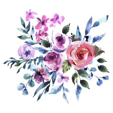 Yaz Suluboya Çiçek Tebrik Kartı. Pembe Suluboya Güller, W