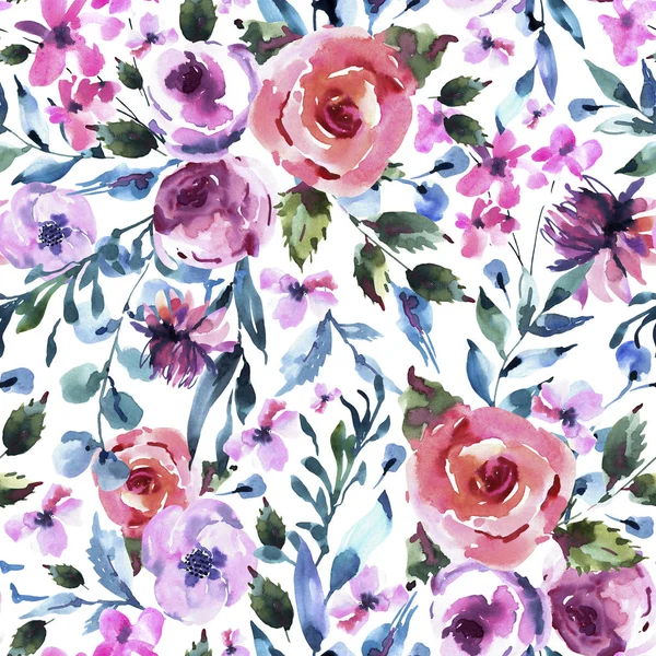 Τριαντάφυλλα Ακουαρέλεςλουλουδένιο μοτίβο, ροζ υδατογραφίες Rose, W — Φωτογραφία Αρχείου