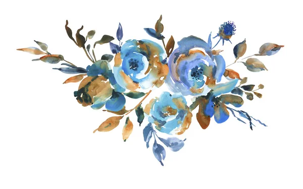 Aquarel Turquoise rozen, Wildflowers, vintage wenskaart. — Stockfoto