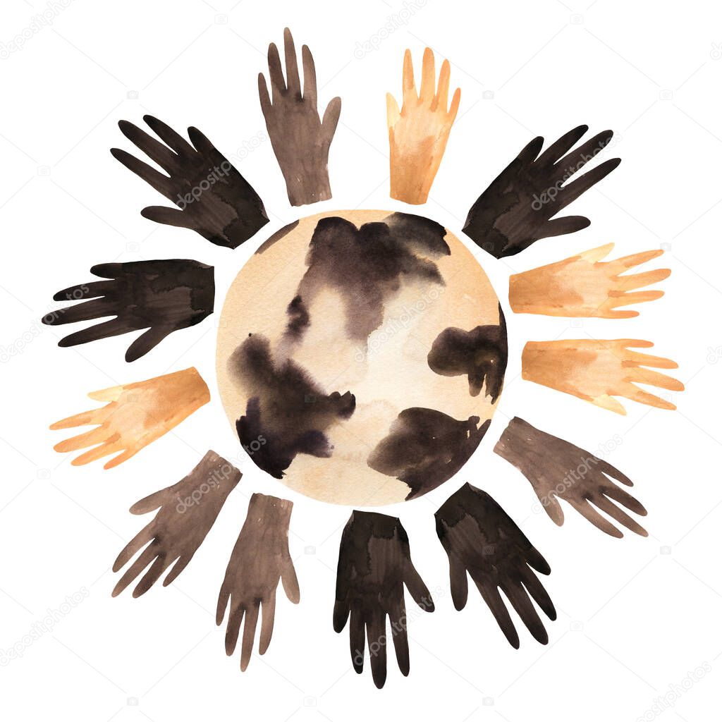 Black Lives Matter Watercolor Illustration Isolated on White Background. Sign of Peace and Friendship