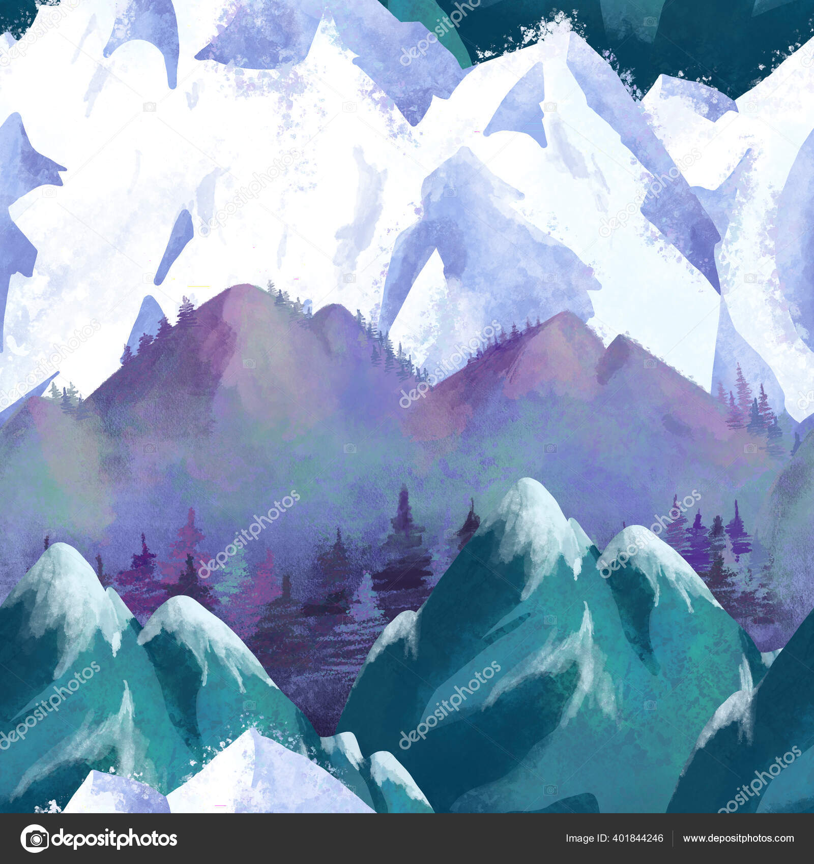 Aquarelle Montagne Enneigée Motif Sans Couture Glacier Dans Les Montagnes —  Illustration de stock par ©belus - 401844246, image size:1600x1700