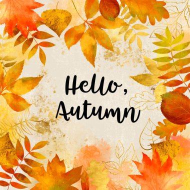 Sonbahar suluboya yaprakları çerçevesi. Eski tarz sarı parlak sonbahar illüstrasyonu 