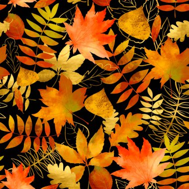 Suluboya sonbaharı pürüzsüz bir desen bırakır. Siyah arkaplanda sarı parlak sonbahar dokusu