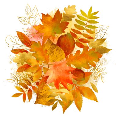 Suluboya sonbahar tebrik kartı bırakır Beyaz arkaplanda klasik tarzda sarı parlak sonbahar illüstrasyonu