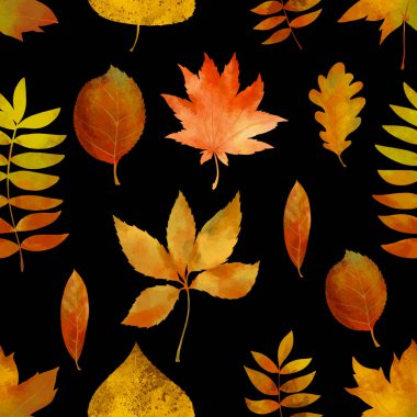 Suluboya sonbaharı pürüzsüz bir desen bırakır. Siyah arkaplanda sarı parlak sonbahar dokusu