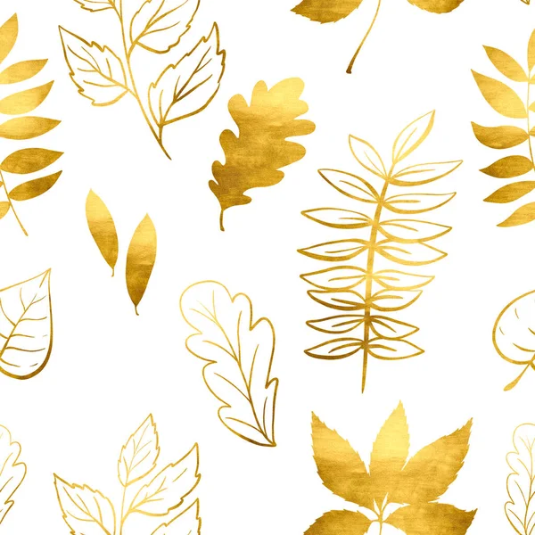 Outono Aquarela Deixa Padrão Sem Costura Amarelo Brilhante Queda Textura — Fotografia de Stock