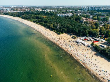 Polonya Sopot Sahili 'nin havadan görünüşü