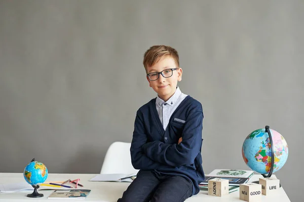 Boy Glasses Doing Lesson Class Doing Assignment — Stock Photo, Image