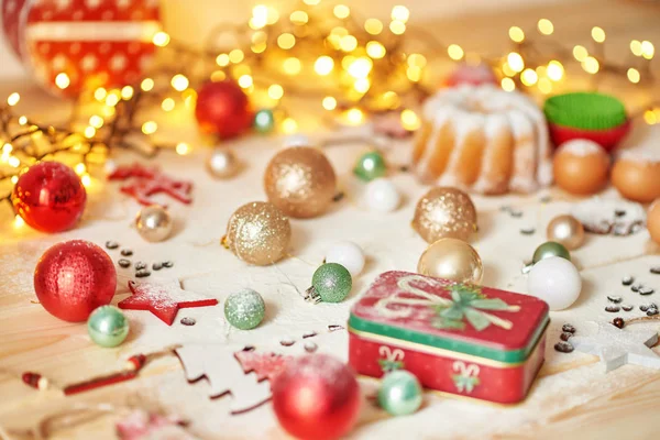 Décoration Noël Sur Table Avec Cupcake Biscuits — Photo