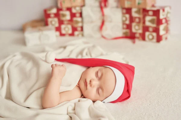 Père Noël Bébé Avec Une Décoration Nouvel Sur Fond Clair — Photo