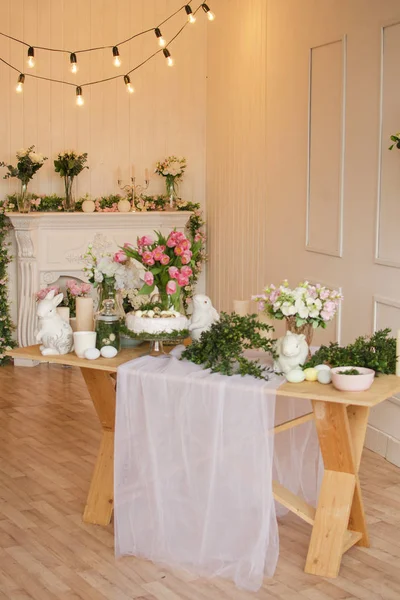 Easter interior, table decorated for Easter, Easter decorations