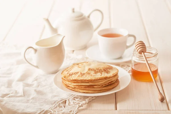 Semana Tortitas Tortitas Con Miel Sobre Mesa — Foto de Stock