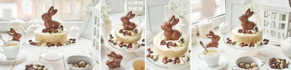 Rustic Easter Cake with Chocolate bunnies and eggs