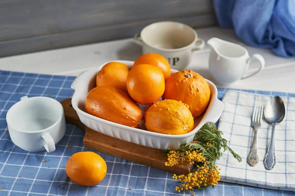 Oranges Pumpkins Table Cooking — Stock Photo, Image