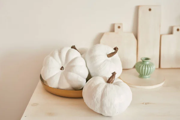 Calabazas Blancas Mesa Cocina — Foto de Stock