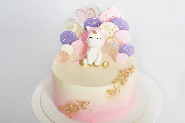 Geburtstag Jahr Kuchen Smash Dekor Mit Einem Einhorn — Stockfoto