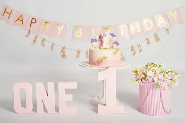 Birthday 1 year Cake Smash Decor with a unicorn