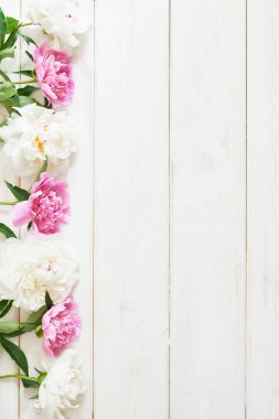 ambalaj şablonu, ahşap beyaz arka plan üzerinde şakayık düzeni