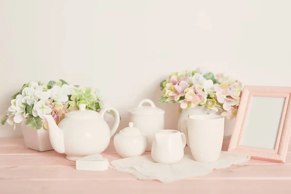 Tea Coffee Set Table White Background — Stock Photo, Image