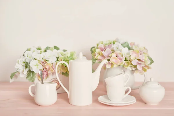 Tea Coffee Set Table White Background — Stock Photo, Image