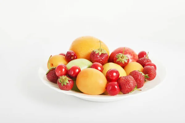 Aliments Sains Salade Fruits Oranges Fraises Cerises Pommes Kiwi Dans — Photo