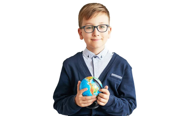 Sınıfta Ödev Yapan Gözlüklü Bir Çocuk Okula Geri Dön Okulda — Stok fotoğraf