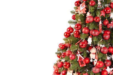 Noel kartı şablonu, beyaz arka plan izole Noel ağacı, yeni yıl tebrik kartı