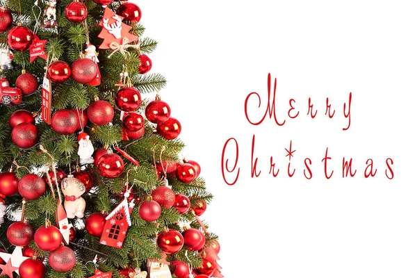 Πρότυπο Χριστουγεννιάτικης Κάρτας Χριστουγεννιάτικο Δέντρο Λευκό Φόντο Απομονωμένο Πρωτοχρονιάτικο Ευχετήρια — Φωτογραφία Αρχείου