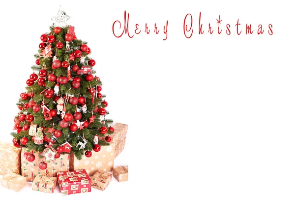 Modello Biglietto Natale Albero Natale Sfondo Bianco Isolato Biglietto Auguri — Foto Stock