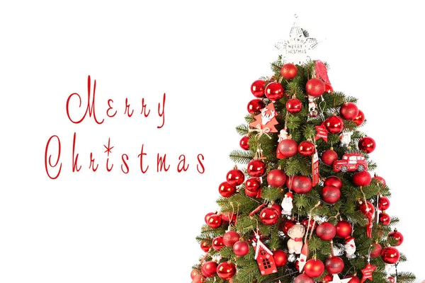 Πρότυπο Χριστουγεννιάτικης Κάρτας Χριστουγεννιάτικο Δέντρο Λευκό Φόντο Απομονωμένο Πρωτοχρονιάτικο Ευχετήρια — Φωτογραφία Αρχείου