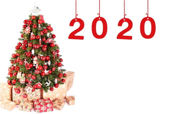 Modelo Cartão Natal 2020 Ano Árvore Natal Fundo Branco Isolado — Fotografia de Stock