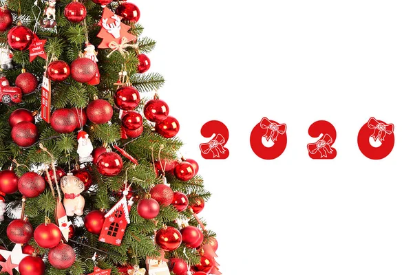 Șablon Carte Crăciun 2020 Anului Pomul Crăciun Fundal Alb Izolat — Fotografie, imagine de stoc