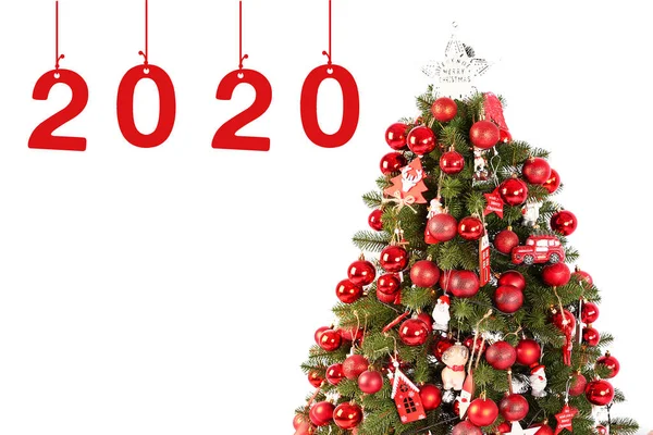 Plantilla Tarjeta Navidad 2020 Del Año Árbol Navidad Sobre Fondo — Foto de Stock