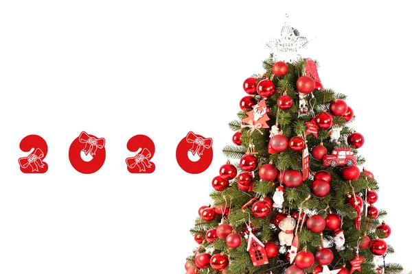 今年のクリスマスカードテンプレート2020 白い背景にクリスマスツリー孤立 — ストック写真