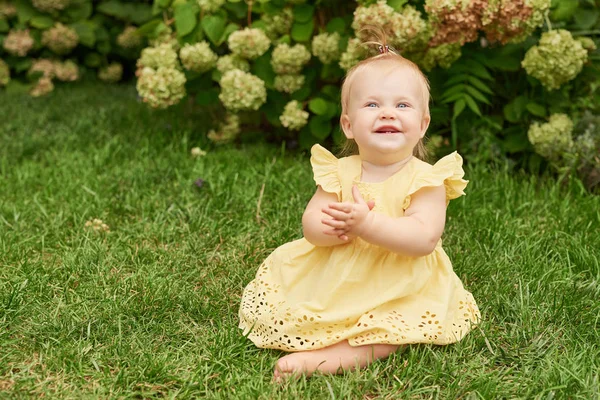 Día Los Niños Niña Sobre Hierba Verde Verano —  Fotos de Stock