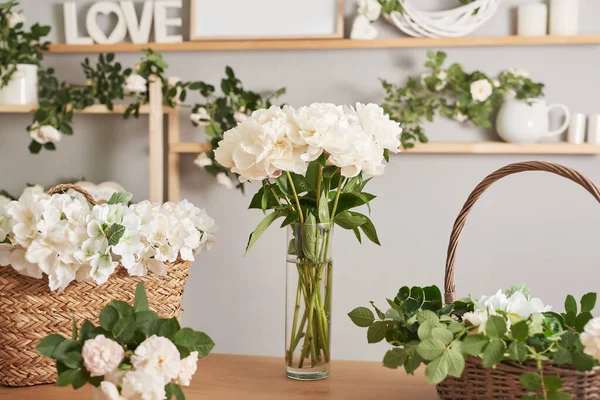 Floral Background Flower Shop Interior Floral Design Studio Making Decorations — Stock Photo, Image