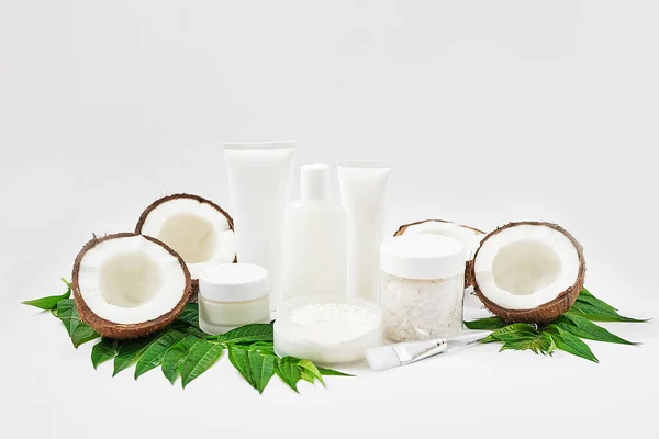 Cosméticos Caseros Orgánicos Naturales Con Coco Cuidado Piel Salón Spa — Foto de Stock