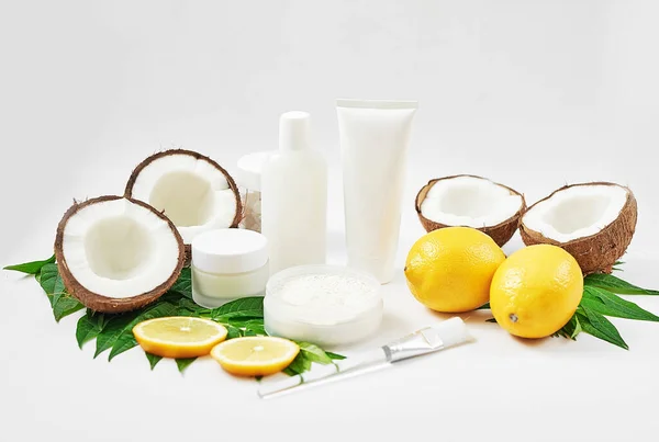 Cosméticos Caseros Orgánicos Naturales Con Limón Coco Cuidado Piel Salón — Foto de Stock