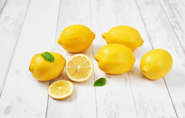 Fondo Limones Grupo Limones Con Hojas Sobre Fondo Blanco Cítricos — Foto de Stock